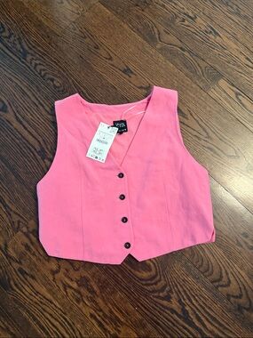 Zara Hot Pink Button-Front Cropped Vest